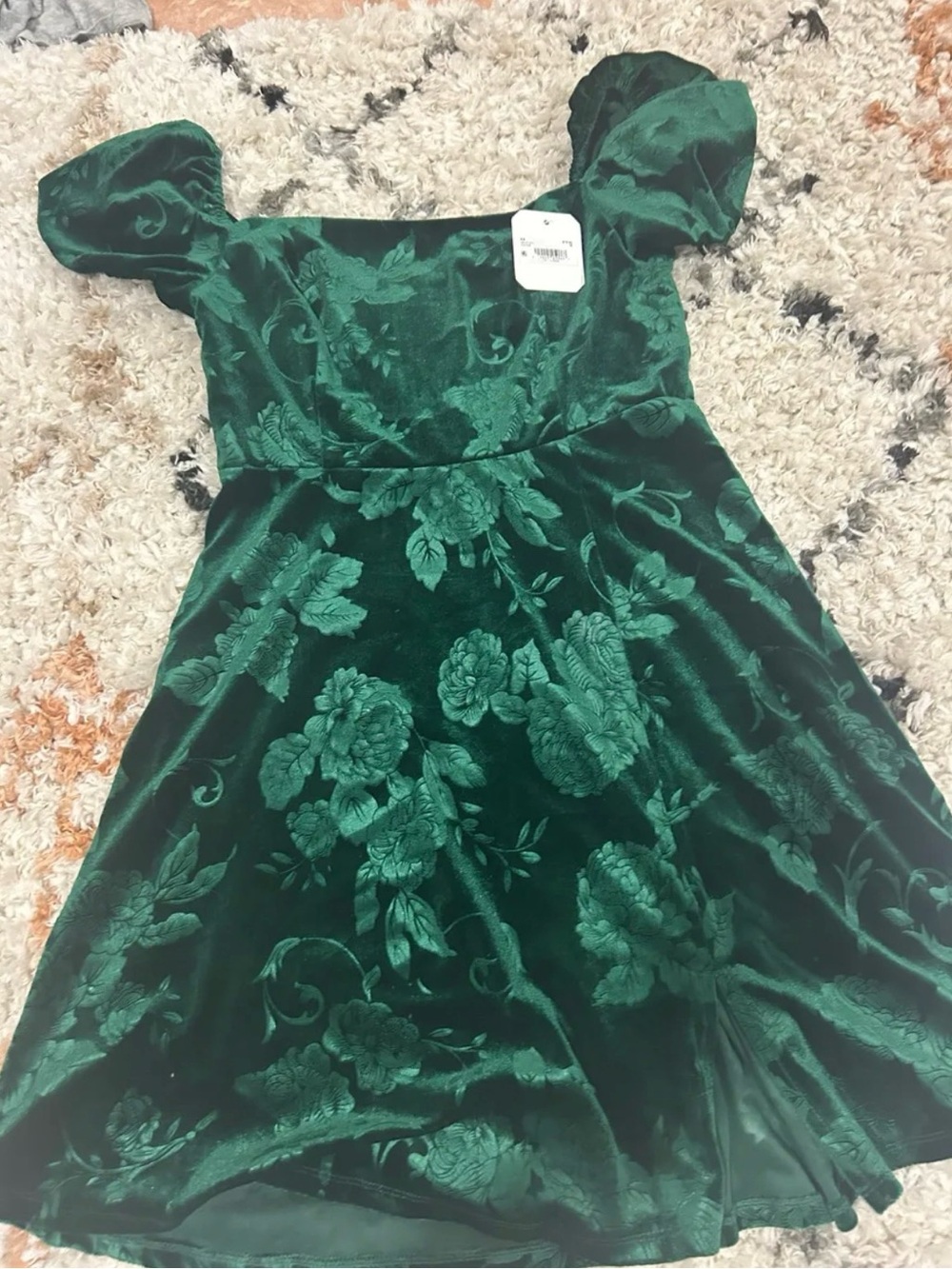 Altar'd State Emerald Green Velvet Floral Mini Dress